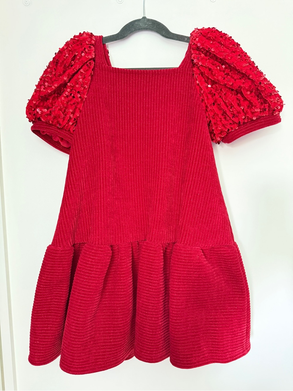 Lola + The Boys Sequin Red Puff Sleeve Velvet Dress